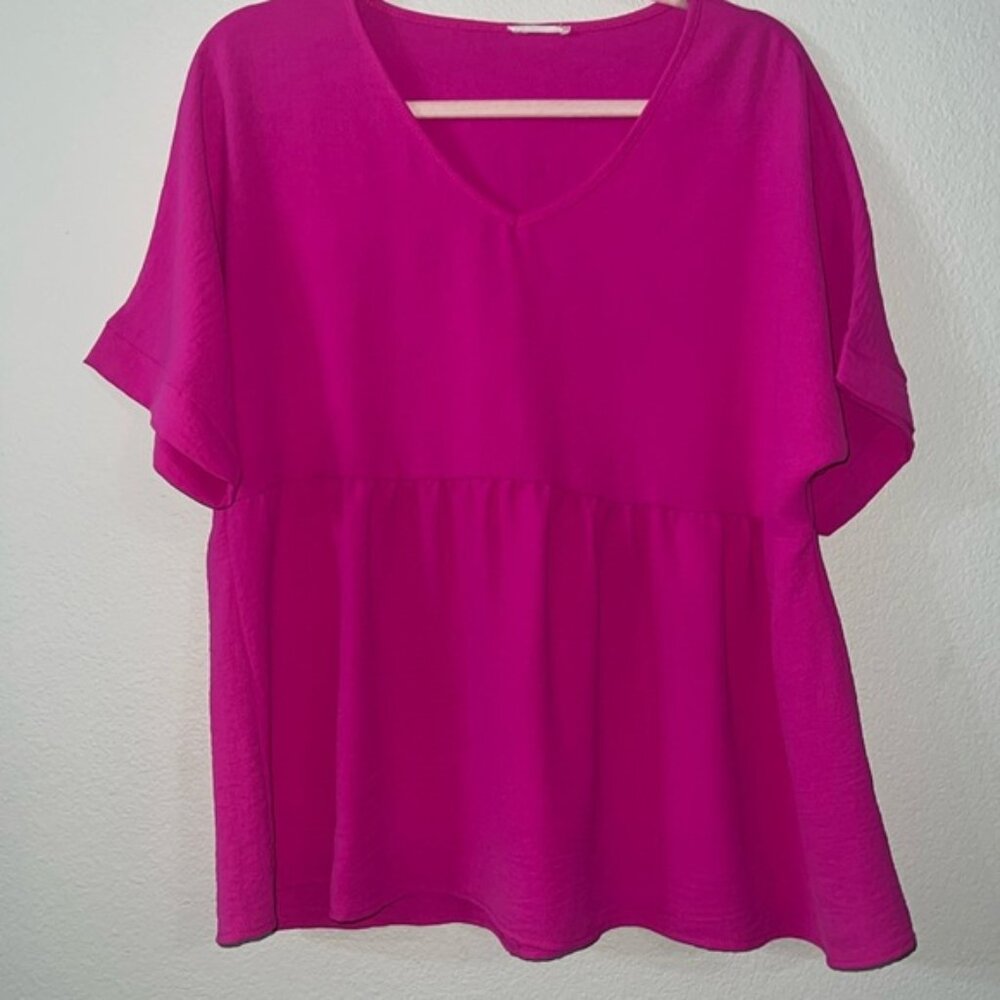 Jodifl hot pink baby doll blouse. Size large. EUC